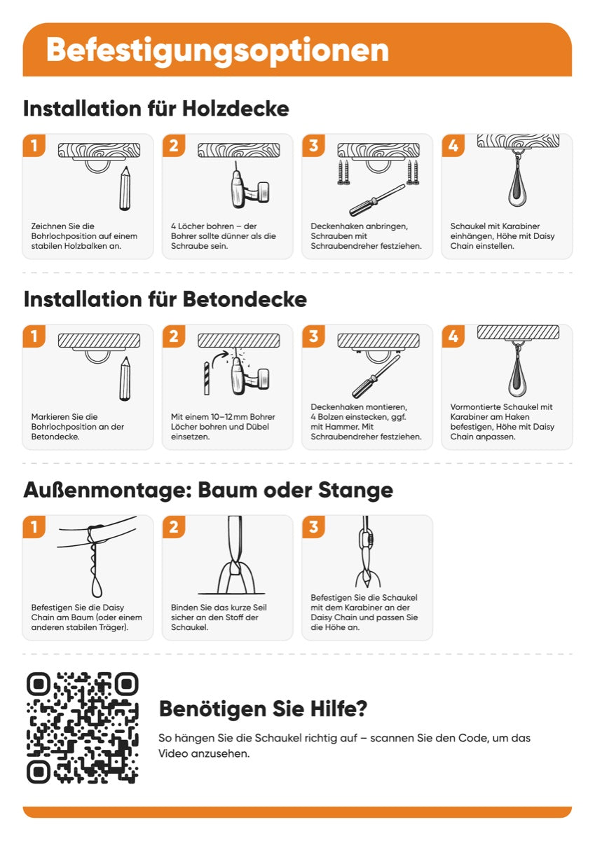 Nubbli Befestigungsoptionen – Holzdecke, Betondecke und Außenmontage